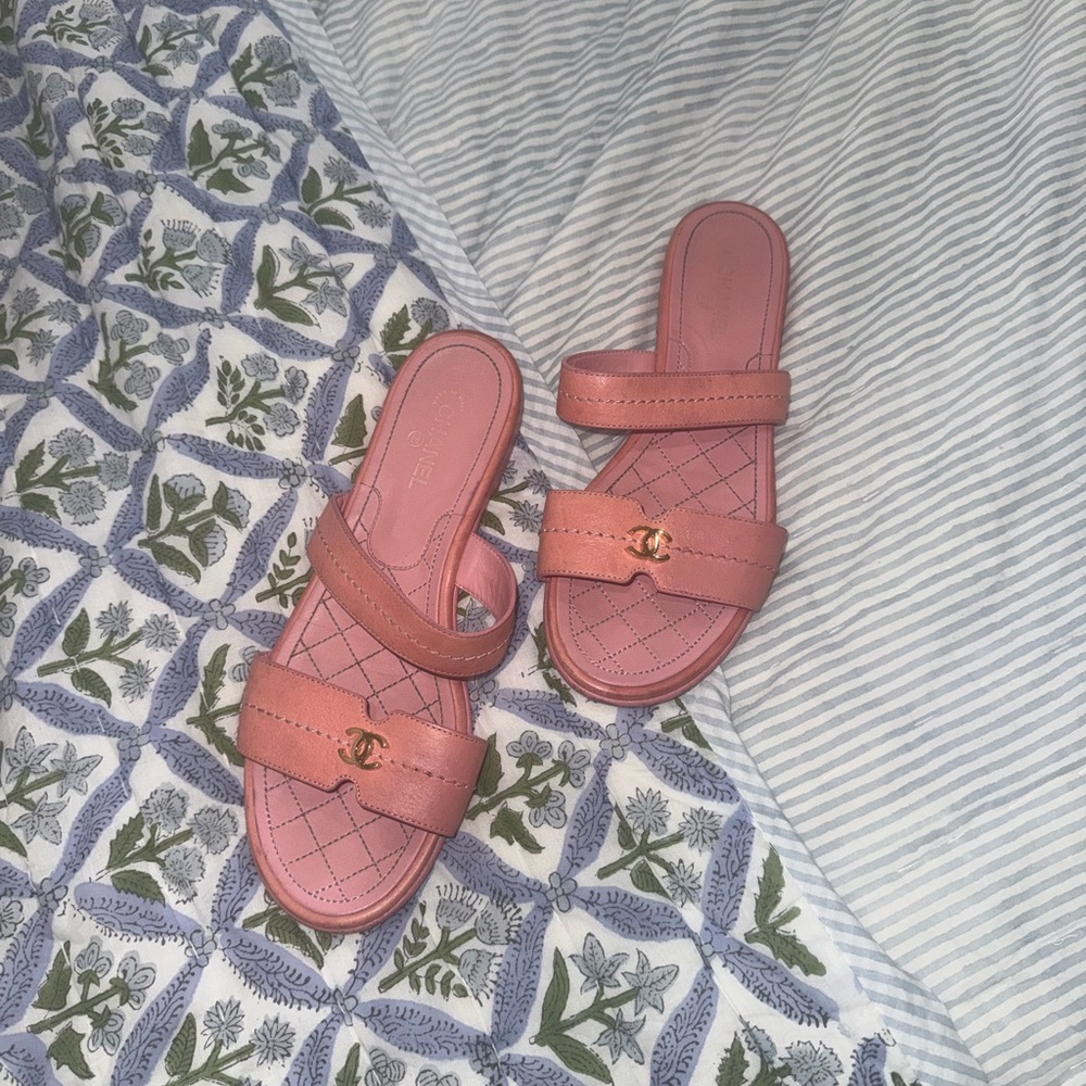 Chanel Pink Slide Sandals